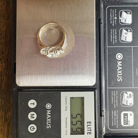 VTG Sterling Silver 925 Three Stone Cubic Zirconia Statement Ring Size 8.75 - Picture 11 of 12